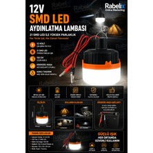 Rabelix 1.5 Metre Kablolu 12VOLT 21 Smd LED Kamp Lambası Krokodil Maşalı Akü Bağlantılı Karavan Araç Içi Aydınlatma
