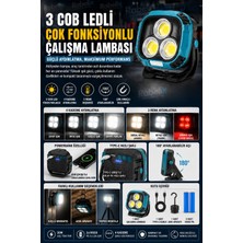 Rabelix 3 Cob LED Şarjlı 30 Watt Çalışma Lambası Powerbank Özellikli Kamp Lambası Type-C Şarjlı Manyetik Projektör Işığı-Işıldak