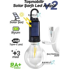 Rabelix Taşınabilir Güneş Enerjili ve Şarjlı 3 Modlu Askılı Kırılmaz 10 Watt Kamp Çadır Lambası Amber Renk