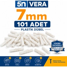 5n Vera 7 mm Plastik Dübel 101 Adet | Beton Dübel, Tuğla Dübel, Gazbeton Dübel | Duvar Montaj Dübeli Beyaz