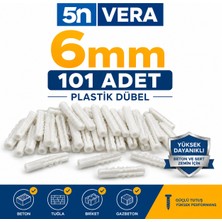 5n Vera 6 mm Plastik Dübel 101 Adet | Beton Dübel, Tuğla Dübel, Gazbeton Dübel | Duvar Montaj Dübeli Beyaz