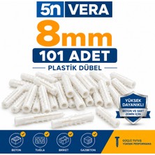 5n Vera 8 mm Plastik Dübel 101 Adet | Beton Dübel, Tuğla Dübel, Gazbeton Dübel | Duvar Montaj Dübeli Beyaz