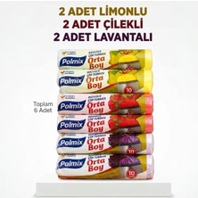 Liva Ambalaj Polmix Büzgülü Çöp Torbası Orta Boy 6'lı Ekonomik Paket (Limon, Çilek, Lavanta Kokulu)