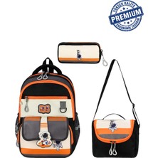 Alanç Gift Ultra Lüks Astronot Desen Premium Erkek Çocuk Ortopedik İlkokul Çantası Termal Beslenme ve Kalemlik