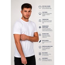 Luxic Core Luxıc Core Erkek Beyaz Slim Fit Bisiklet Yaka %100 Pamuk Tişört 24/1 Penye Günlük Casual Basic Kısa Kollu Tişört