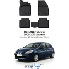 Otocraft Renault Clio 3 (2005-2012) Araca Özel 4d Karbon Havuzlu Oto Paspas Full Set 5 Parça
