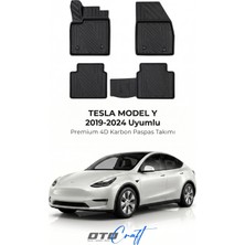 Otocraft Tesla Model Y (2019-2024) Araca Özel 4d Karbon Havuzlu Oto Paspas Full Set 5 Parça