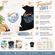 Tişört Kodu Tropicat Vibes Kadın Tişört – Yaz Temalı Kedi Baskılı Regular Fit Tişört