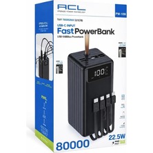 Huytom Hızlı Powerbank 80.000MAH PW-108  Hızlı Şarj 22.5W LCD Gösterge, Dahili Lightning, Type-C ve Micro Kablolu 7 Portlu USB Hub