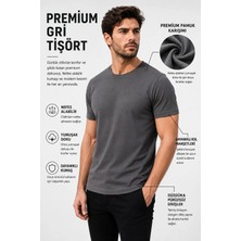 Luxic Core Luxıc Core Erkek Gri Slim Fit Bisiklet Yaka %100 Pamuk Tişört 24/1 Penye Günlük Casual Basic Kısa Kollu Tişört