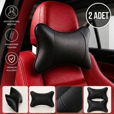 TUMKE Araç Boyun Yastığı 2 Adet Ergonomik Oto Kafa ve Boyun Destek Yastığı Siyah Deri Görünümlü Konfor Yastığı