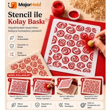 Major Hobi Gül Desenli Stencil Şablon  Kumaş Ahşap Duvar Boyama Dekor Kalıbı