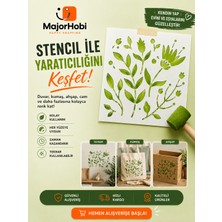 Major Hobi Çiçek ve Yaprak Desenli Stencil Şablon  Kumaş Ahşap Duvar Boyama Kalıbı