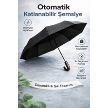 Bosile Uv Korumalı 10 Telli Otomatik Şemsiye – Rüzgar Dayanıklı, Ahşap Saplı