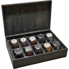 Moda Fiesta Ahşap 10’lu Saat Kutusu Mdf Mıknatıslı Kapaklı 31X21X9 cm Saat Saklama ve Organizer Kutusu Koyu Ceviz