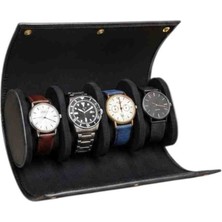 Moda Fiesta 4’lü Deri Saat Kutusu Silindir Tasarım Taşınabilir Saat Saklama Organizer 24X11X7 Cm(Siyah)