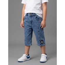 Robin Kids Erkek Çocuk Beli Lastikli Mavi Kot Kapri Pantolon