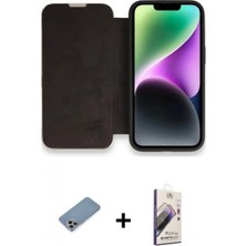Marsilyan™- iPhone 13 Pro Max Kılıf Siluet Minimal Serisi - Siyah Bilvis 3D Mat Cam Ekran Koruyucu + Gökkuşağı Shine Kamera Lens Koruma Cam