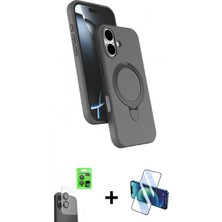 Marsilyan™- iPhone 16 Plus Kılıf Iz Işık Koleksiyonu - Siyah 3D Antistatik Seramik Nano Ekran Koruyucu + Raze Metal Kamera Lens - Sh
