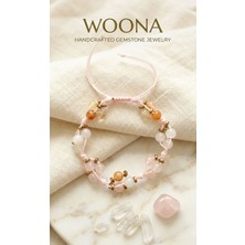Woona Pembe Kuvars & Sitrin Taşı & Ay Taşı & Hematit Taşı - Aşk & Bereket & Içsel Sezgi ve Dengenin Kusursuz Uyumu Ayarlanabilir El Yapımı Özel Tasarım Doğal Taş Kadın Bileklik