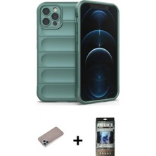 Marsilyan™- iPhone 12 Pro Kılıf Atlas Koleksiyonu - Siyah 34D Hayalet Izgaralı Cam + Shine Kamera Lens Koruma Cam - Sabe