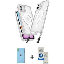 Marsilyan™- iPhone 11 Kılıf Atlas Doku Koleksiyonu - Şeffaf Royal Nano Ekran Koruyucu + Neon Fosforlu Kamera Lens - Yl