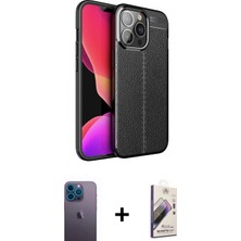 Marsilyan™- iPhone 13 Pro Max Kılıf Doruk Klasik Özel Seri - Siyah Bilvis 3D Mat Cam Ekran Koruyucu + Neon Fosforlu Kamera Lens - Mı