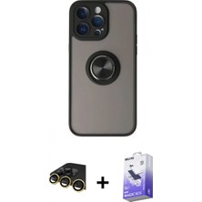 Marsilyan™- iPhone 14 Pro Max Kılıf Yörünge Çizgi - Siyah Bilvis 5in1 5d Magic Hayalet Cam Ekran Koruyucu + Gold Raze Metal Kamera Lens