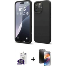 Marsilyan™- iPhone 16 Pro Max Kılıf Kozmos Yansıma Özel Seri - Siyah 3D Antistatik Mat Seramik Nano Ekran Koruyucu + Bilvis Titan Kamera Lens - Tmgı