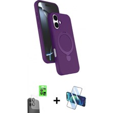 Marsilyan™- iPhone 16 Kılıf Iz Işık Koleksiyonu - Siyah 3D Antistatik Seramik Nano Ekran Koruyucu + Raze Metal Kamera Lens - Sh