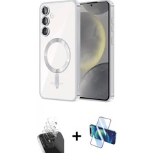 Marsilyan™- Galaxy S24 Kılıf Nova Işık Özel Seri - Siyah 3D Antistatik Cam Ekran Koruyucu + Kamera Lens Koruma Cam - Sf