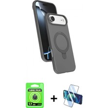 Marsilyan™- iPhone 17 Air Kılıf Iz Işık Koleksiyonu - Siyah 3D Antistatik Cam Ekran Koruyucu + Raze Metal Kamera Lens - Mı