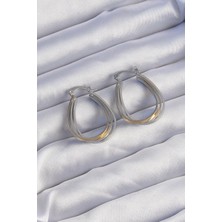 Renas Store Pirinç Gold Gümüş Renkli Oval Çoklu Görünümlü Küpe