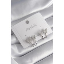 Renas Store Pirinç Gümüş Renk Zirkon Taşlı Kelebek Model Kadın Küpe