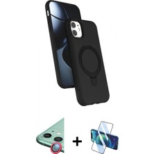Marsilyan™- iPhone 11 Kılıf Iz Işık Koleksiyonu - Siyah 3D Antistatik Seramik Nano Ekran Koruyucu + Raze Metal Kamera Lens - Kı