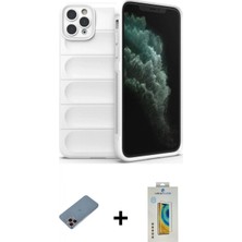 Marsilyan™- iPhone 11 Pro Kılıf Atlas Koleksiyonu - Siyah Polymer Nano Ekran Koruyucu + Shine Kamera Lens Koruma Cam - Pe
