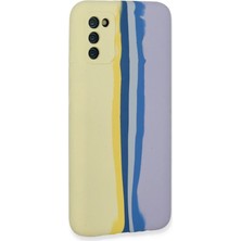 Renas Store Newface Samsung Galaxy A03S Kılıf Ebruli Lansman Silikon - Sarı-Lila