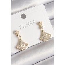 Renas Store Pirinç Gold Renk Zirkon Taşlı Motif Model Kadın Küpe