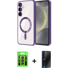 Marsilyan™- Galaxy S23 Kılıf Nova Işık Özel Seri - Siyah 3D Antistatik Hayalet Cam Ekran Koruyucu + Raze Metal Kamera Lens - Sh