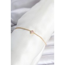 Renas Store Pirinç Gold Renk Pembe Damla Model Su Yolu Kadın Bileklik