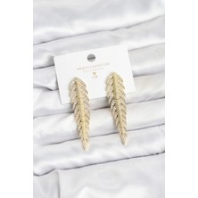 Renas Store Pirinç Gold Renk Balık Sırtı Model Zirkon Taşlı Kadın Küpe