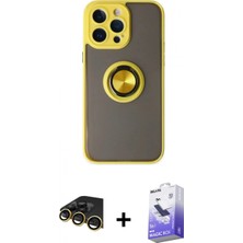 Marsilyan™- iPhone 14 Pro Max Kılıf Yörünge Çizgi - Siyah Bilvis 5in1 5d Magic Hayalet Cam Ekran Koruyucu + Gold Raze Metal Kamera Lens
