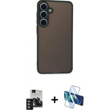 Marsilyan™- Galaxy S24 Kılıf Ahenk Çizgi Serisi - Siyah 3D Antistatik Cam Ekran Koruyucu + Pvd Metal Kamera Lens - Dnmr