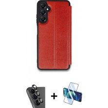 Marsilyan™- Galaxy A25 5g Kılıf Zirve Yansıma Serisi - Siyah 3D Antistatik Cam Ekran Koruyucu + Valdez Metal Kamera Lens - Sh