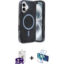 Marsilyan™- iPhone 16 Kılıf Eksen Çizgi - Siyah 3D Antistatik Seramik Nano Ekran Koruyucu + Bilvis Titan Kamera Lens - Pe