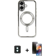 Marsilyan™- iPhone 16 Kılıf Nova Işık Özel Seri - Siyah 3D Antistatik Mat Seramik Nano Ekran Koruyucu + Pvd Metal Kamera Lens - Yl