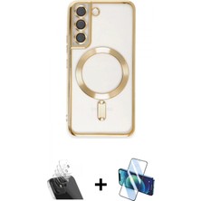 Marsilyan™- Galaxy S22 Kılıf Nova Işık Özel Seri - Siyah 3D Antistatik Cam Ekran Koruyucu + Kamera Lens Koruma Cam - Sf