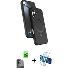 Marsilyan™- iPhone 16 Kılıf Iz Işık Koleksiyonu - Siyah 3D Antistatik Seramik Nano Ekran Koruyucu + Raze Metal Kamera Lens - Sh