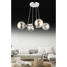 UltraMint Modern 4'lü Krom Halka Füme Camlı Avize, Şık ve Şık Tasarım