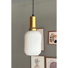 UltraMint Şık Beyaz Cam Tekli Sarkıt Avize, Gold Detaylı Retro Tasarım